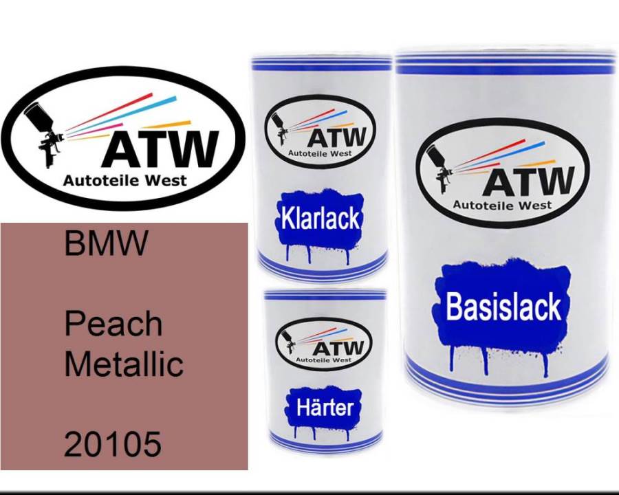 BMW, Peach Metallic, 20105: 500ml Lackdose + 500ml Klarlack + 250ml Härter - Set, von ATW Autoteile West.